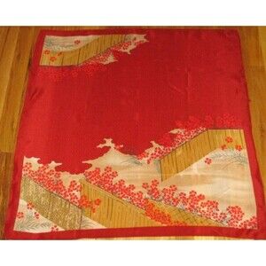 Metropolitan Museum of Art Red Gold Asian Floral 100% Silk Square Scarf 30"